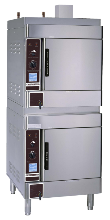 Sirius II Series, Boilerless Two (4) Pan Steamers With Stacking Kit, 27,000 Total BTUs each – Natural Gas, 54000 Total BTUs